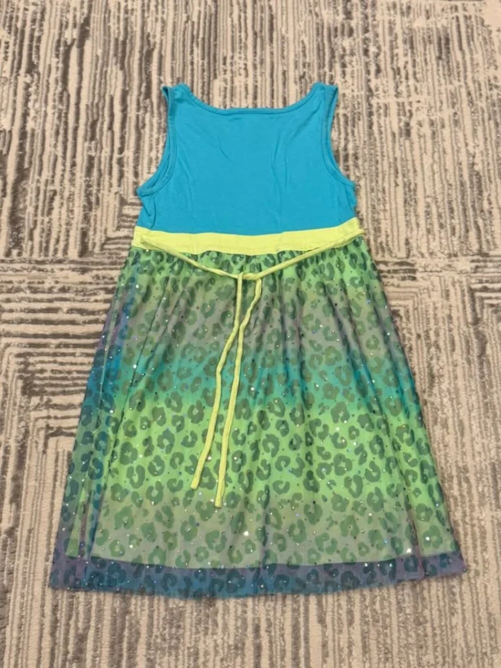 Justice girls size 12 leopard print blue/green/purple sparkly tank dress